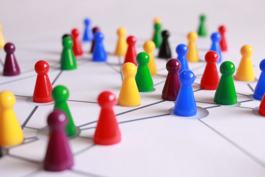 Coloured shapes illustrating a network