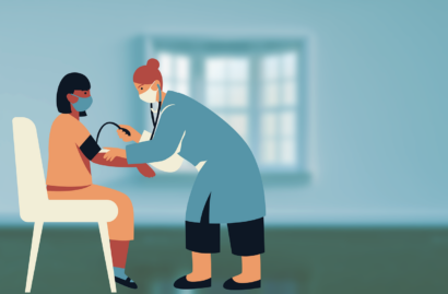 Cartoon image of a patient at home